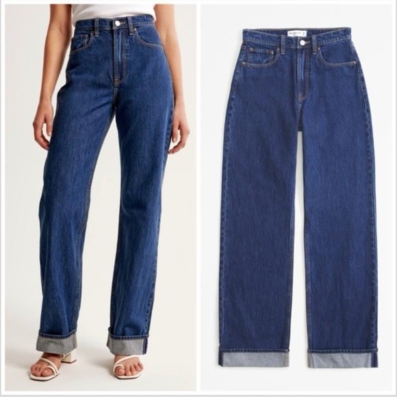 Abercrombie & Fitch Denim - Abercrombie & Fitch The Loose High Rise Jeans Cuffed Dark Wash